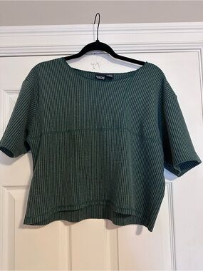 Vintage 90s Forest Green Ribbed Short-Sleeve Top